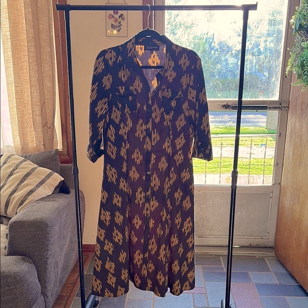 🌟 JONES NEW YORK Signature Dress, Sz. 10, Black & Orange Tribal Pattern, Lovely!